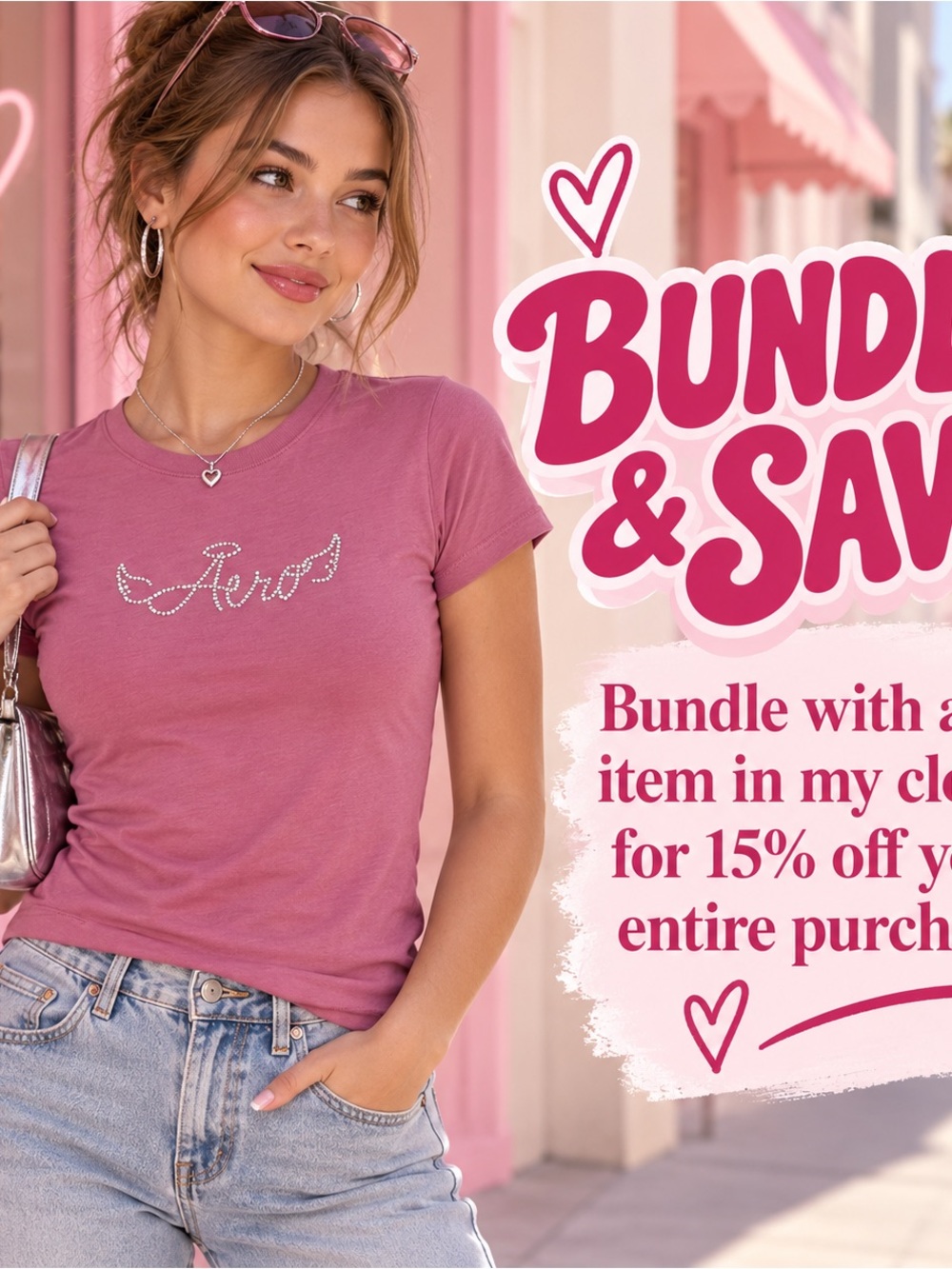 NWT Aeropostale Pink Rhinestone Aero Logo Baby Tee Size Large Bundle for 15% OFF